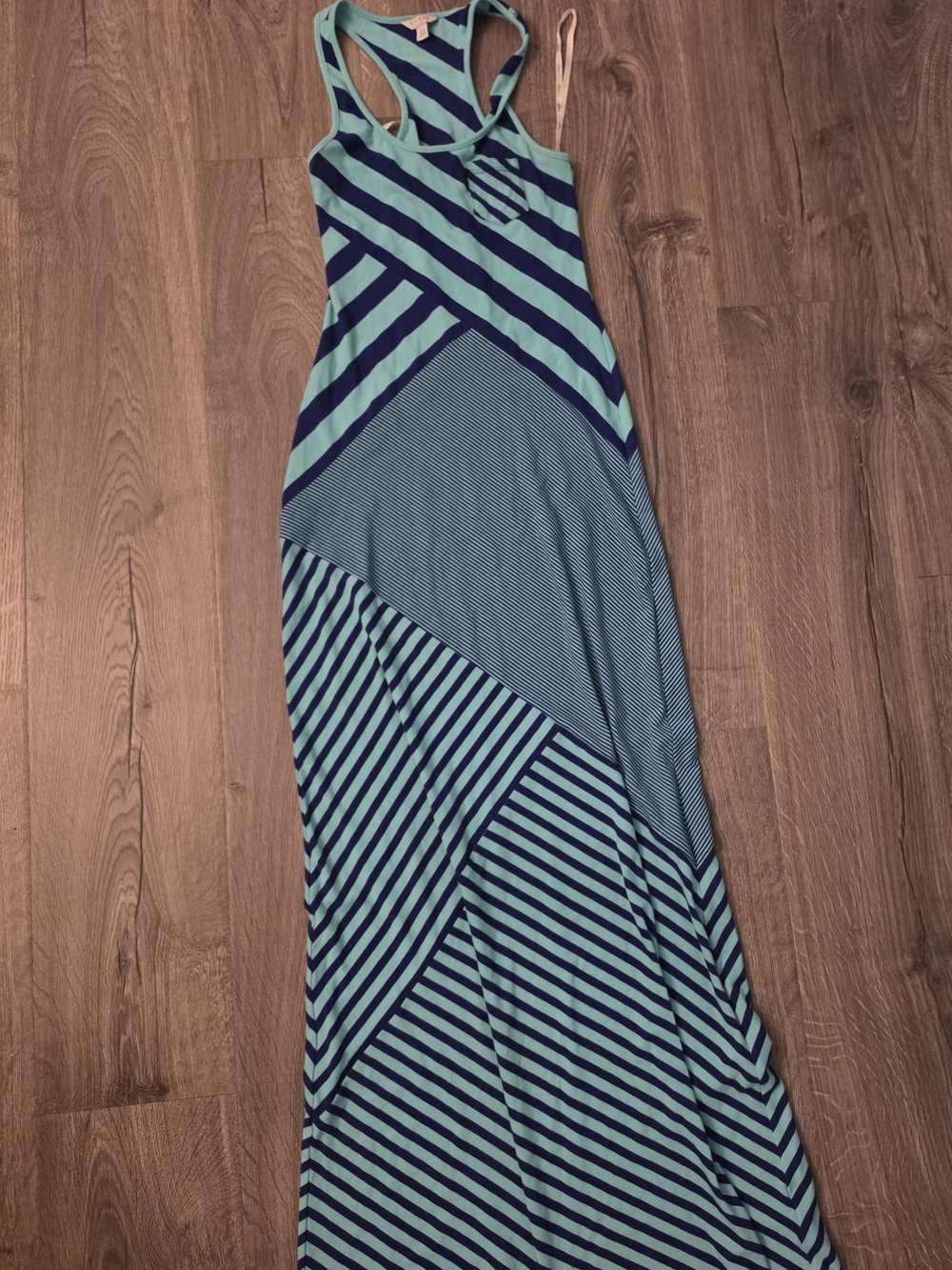 Guess Striped Racerback Maxi Dress in Teal and Navy